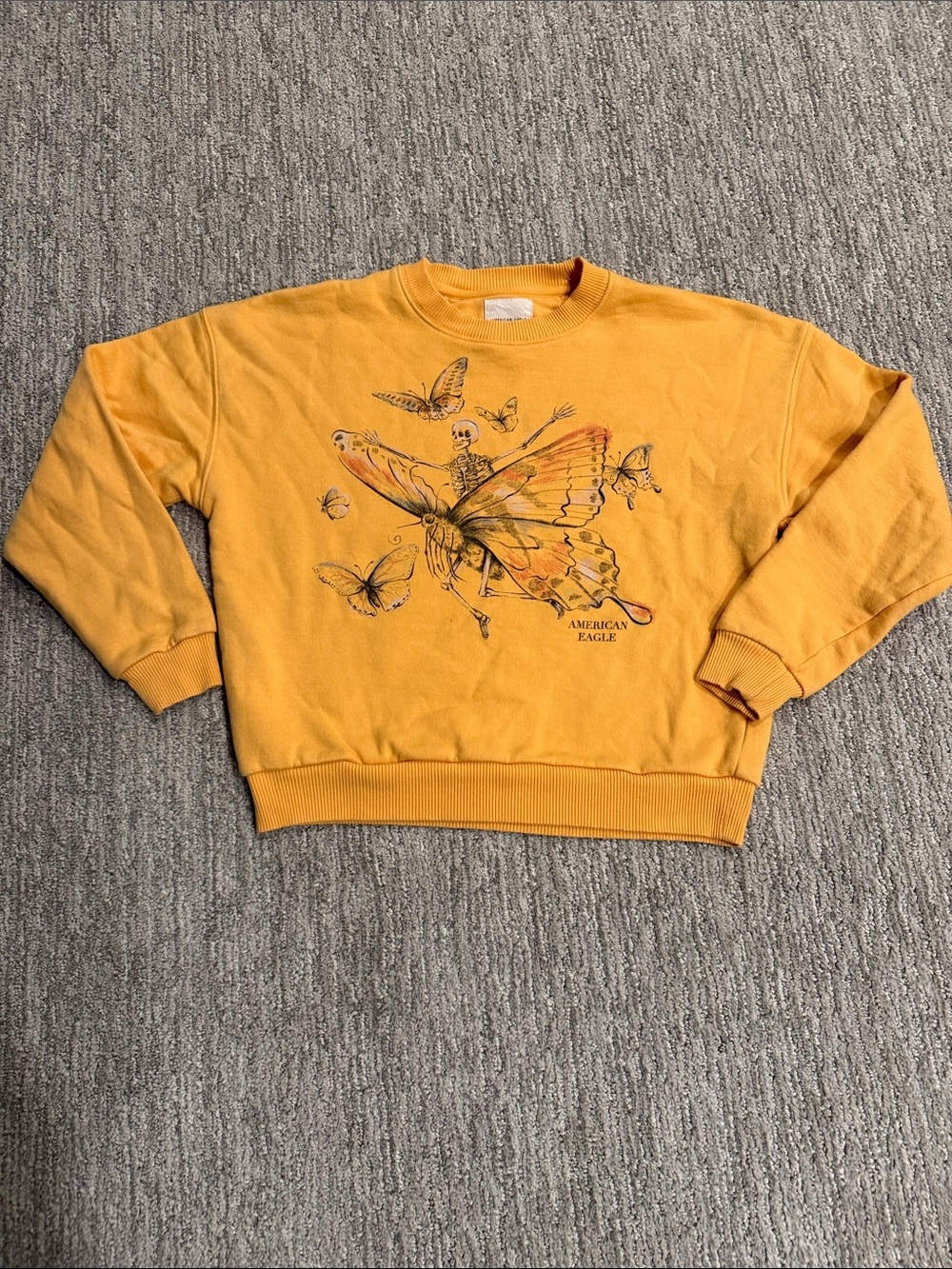 American Eagle Yellow Crewneck with Butterfly Graphic
